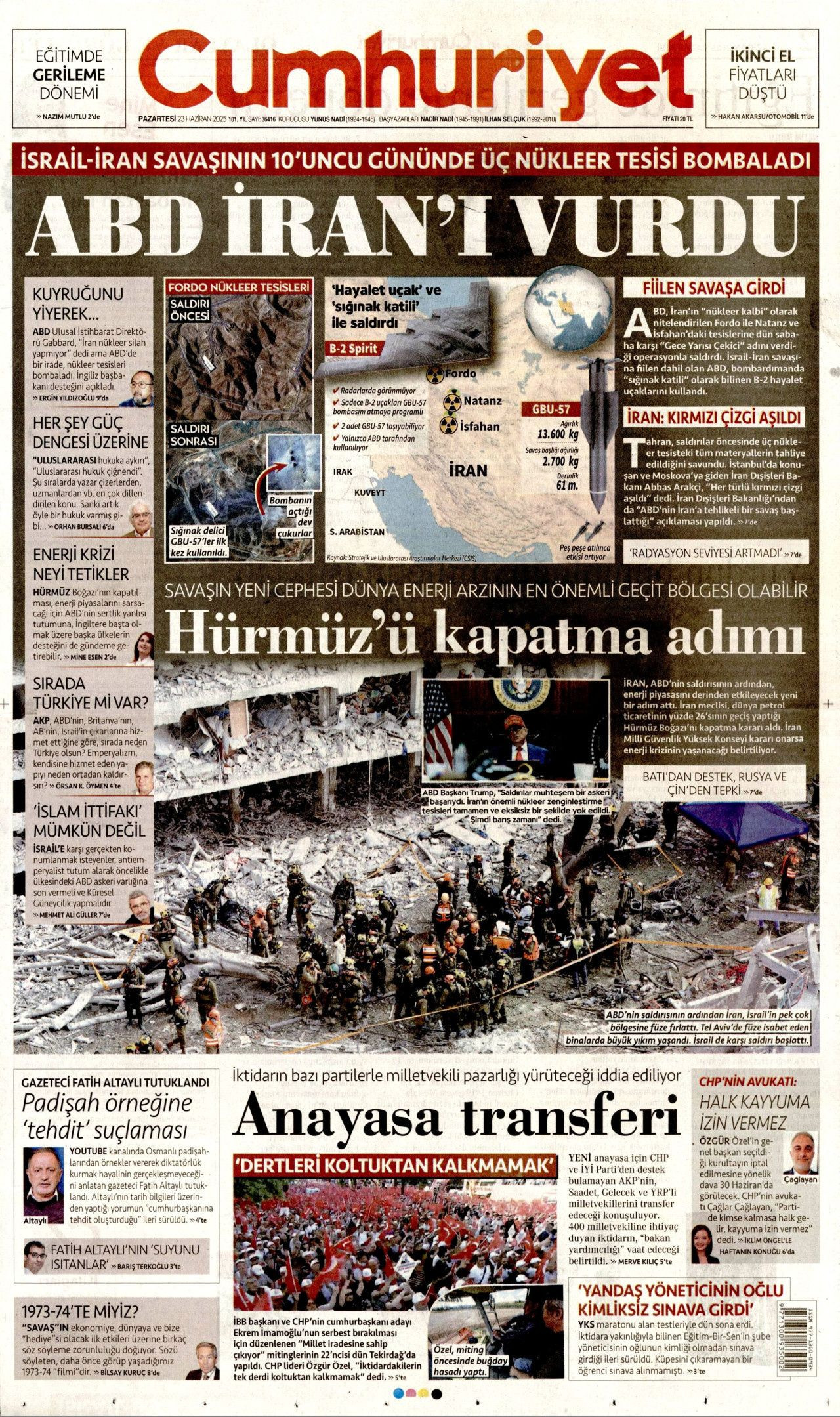 İsrail'e teslim olan ABD, İran'ı vurdu! İsrail-İran savaşındaki tehlikeli dönemeç gazete manşetlerinde... - Sayfa 5