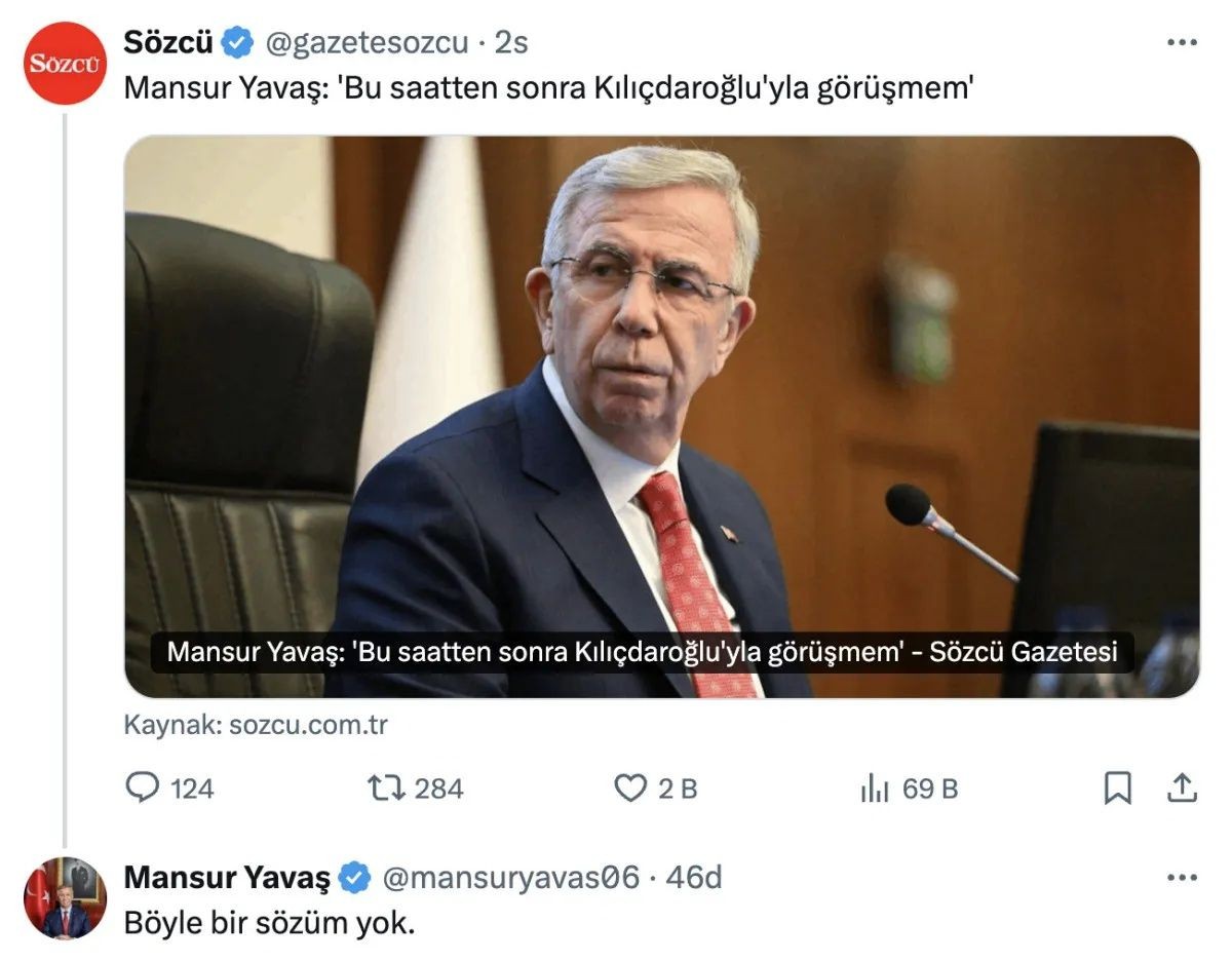CHP'yi karıştıran iddia! Mansur Yavaş "Bu saatten sonra Kılıçdaroğlu ile görüşmem" dedi mi? Yavaş, Sözcü'nün iddiasını yalanladı! - Sayfa 3