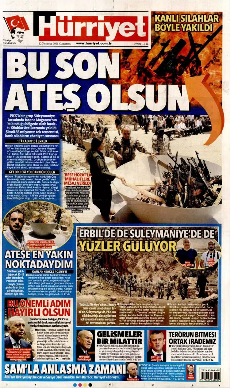 Tarihi gün manşetlerde... 40 yıl 10 ay 26 gün sonra acılara veda, barış ateşi yandı - Sayfa 1