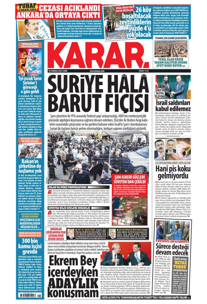 Suriye'ye desteğe hazırız! 18 Temmuz 2025 Gazete Manşetleri (1. Sayfalar) - Sayfa 14