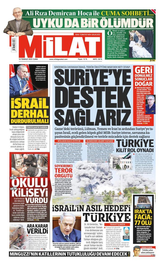 Suriye'ye desteğe hazırız! 18 Temmuz 2025 Gazete Manşetleri (1. Sayfalar) - Sayfa 8