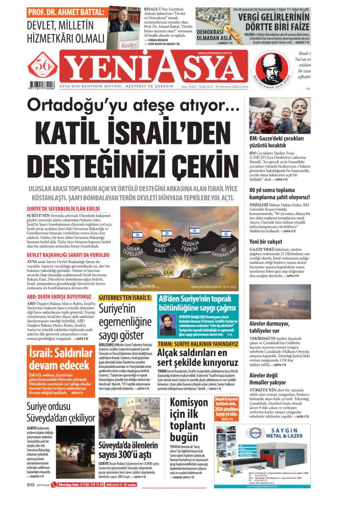 Suriye'ye desteğe hazırız! 18 Temmuz 2025 Gazete Manşetleri (1. Sayfalar) - Sayfa 9