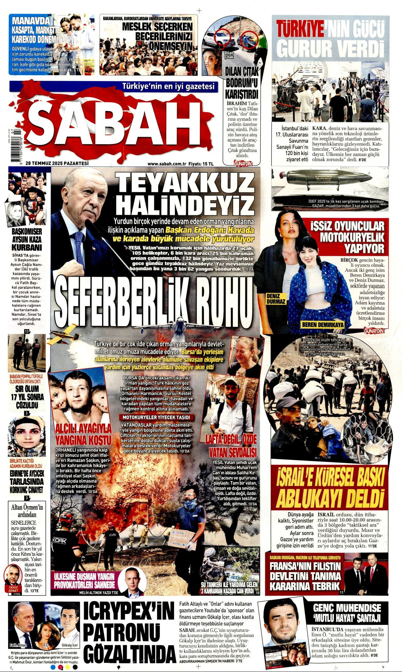 Ayağı alçıda olmasına rağmen göreve koşan itfaiyeci şehit oldu! Ramazan Şaşkın'ın kahramanlığı manşetlerde... - Sayfa 1