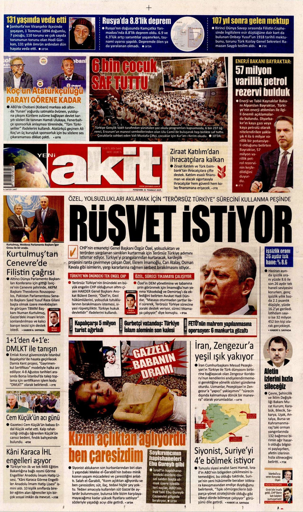 Aç çocuklara yenildiler! Gazze'deki insanlık dışı görüntüler İsrail'i yalnızlaştırıyor... 31 Temmuz Perşembe gazete manşetleri! - Sayfa 15