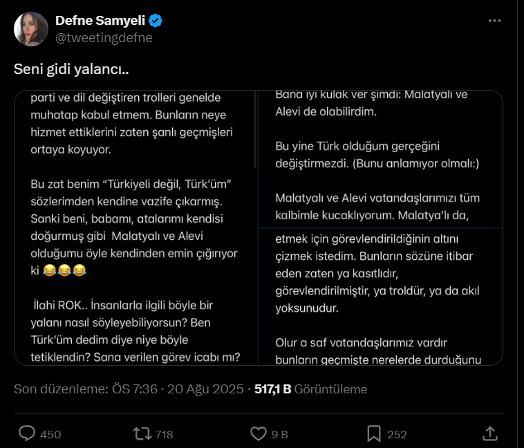 Defne Samyeli, 'Türkiyeli falan değilim, Türk'üm' çıkışı sonrası 'Malatyalı Alevi' diyen Rasim Ozan Kütahyalı'ya fena patladı - Sayfa 6