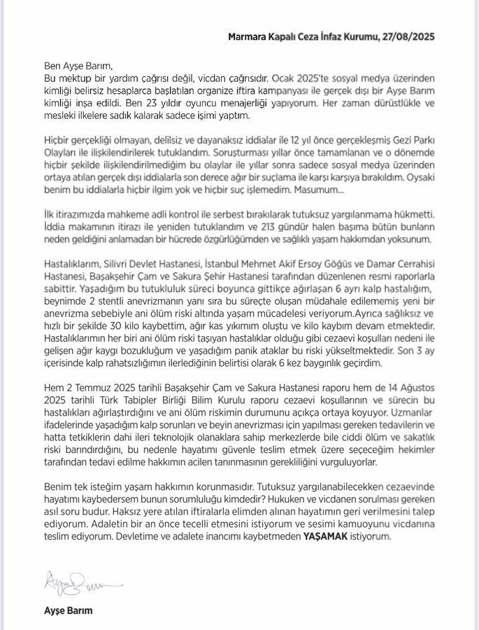Menajer Ayşe Barım cezaevinden mektup yazdı! Sağlık sorunlarını anlatarak ''Yaşamak istiyorum'' dedi! ''30 kilo verdim, 6 kez baygınlık geçirdim'' - Sayfa 4