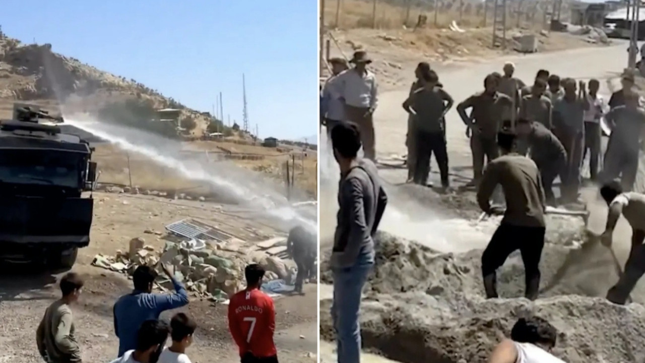 Terörsüz Türkiye sürecinde sembolik an! TOMA bu kez suyu biten inşaat işçilerine yardım için sıktı