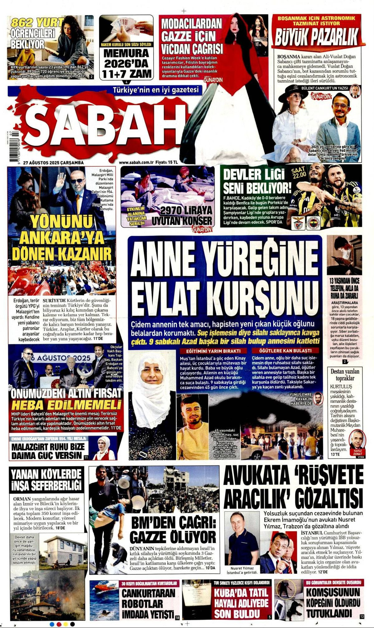 Cumhurbaşkanı Erdoğan'ın YPG'ye "Kılıç kınından çıkarsa kelama yer kalmaz" mesajı manşetlerde! Hangi gazete nasıl gördü? - Sayfa 1