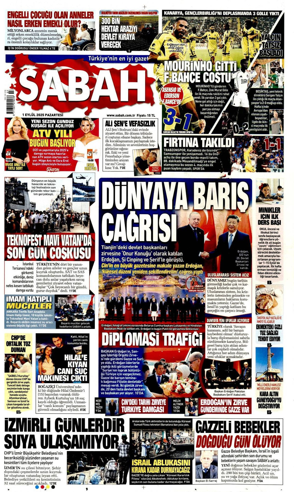 Erdoğan'ın dünyaya barış çağrısı manşetlerde! Barış için ortak yol... - Sayfa 1