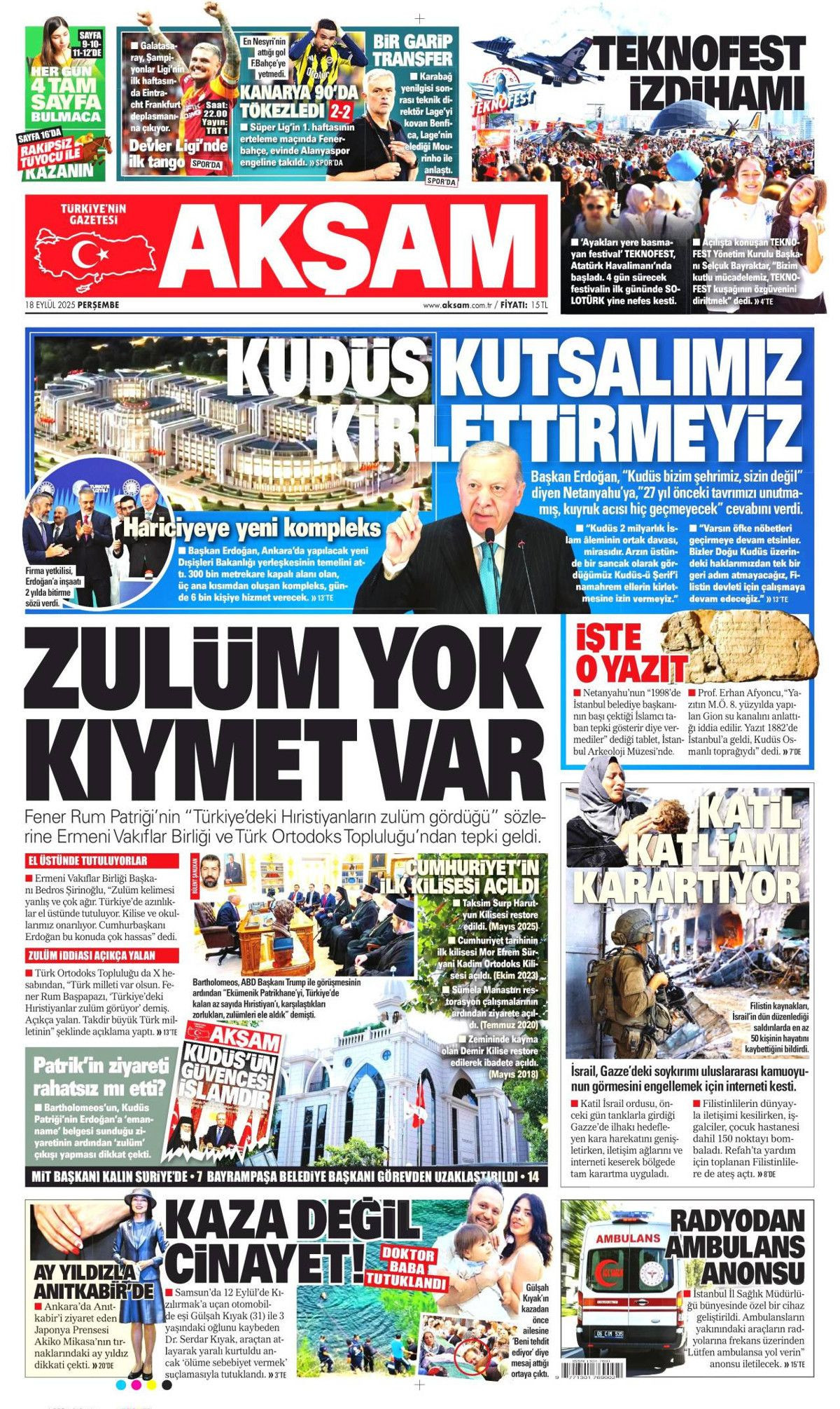 Netanyahu çıldırıyor... Kudüs'te ferman, Gazze'de tapu bizde! Erdoğan'ın "Kudüs'teki hakkımızdan vazgeçmeyiz" sözleri manşetlerde... - Sayfa 12