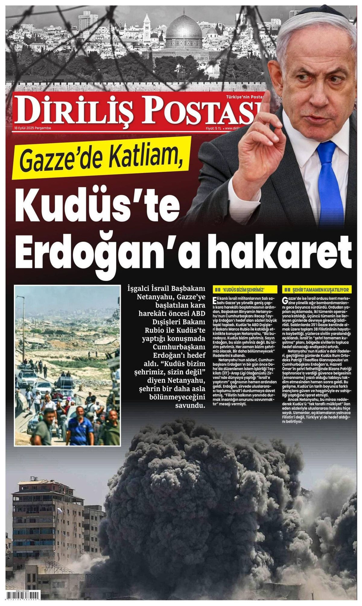 Netanyahu çıldırıyor... Kudüs'te ferman, Gazze'de tapu bizde! Erdoğan'ın "Kudüs'teki hakkımızdan vazgeçmeyiz" sözleri manşetlerde... - Sayfa 19