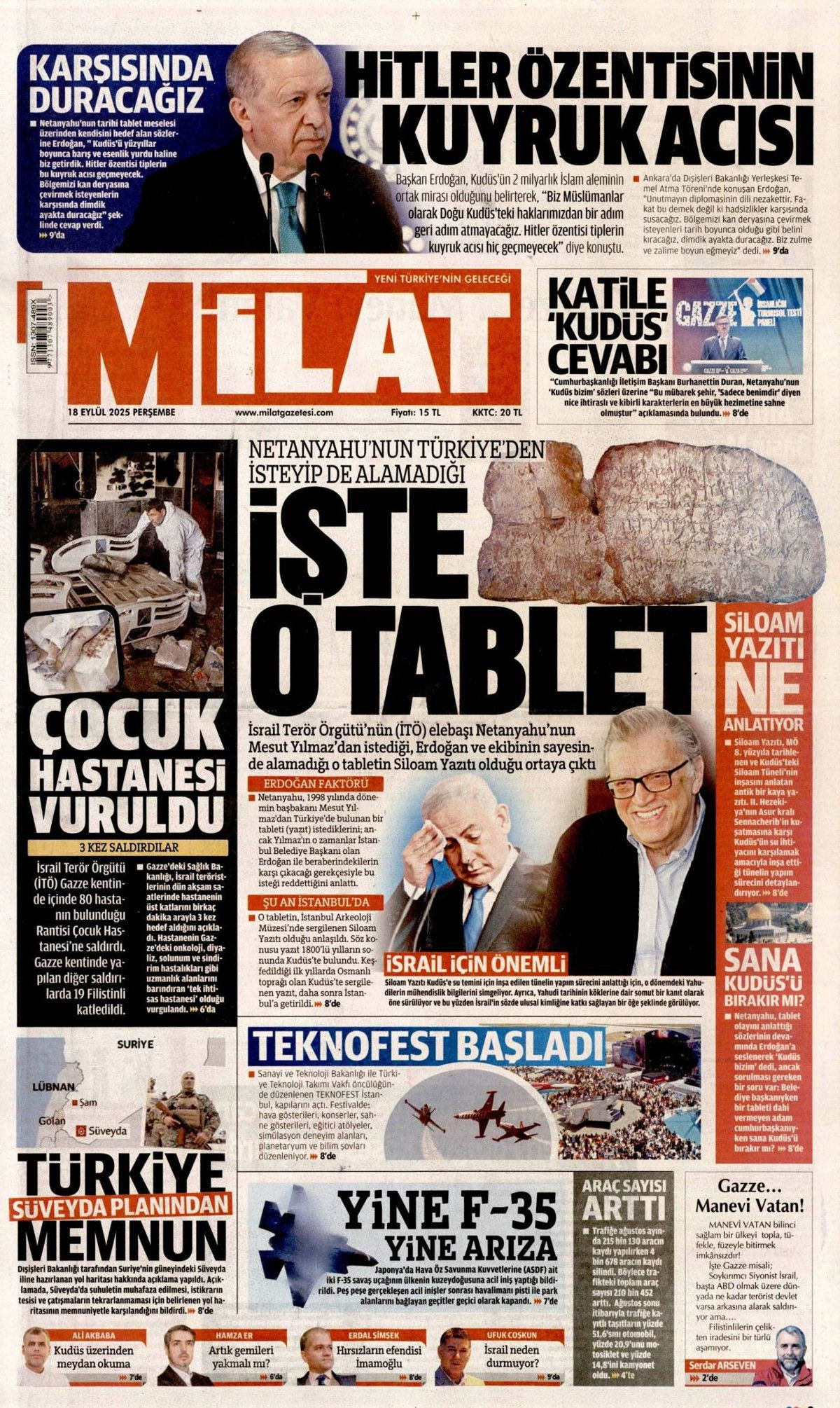 Netanyahu çıldırıyor... Kudüs'te ferman, Gazze'de tapu bizde! Erdoğan'ın "Kudüs'teki hakkımızdan vazgeçmeyiz" sözleri manşetlerde... - Sayfa 20