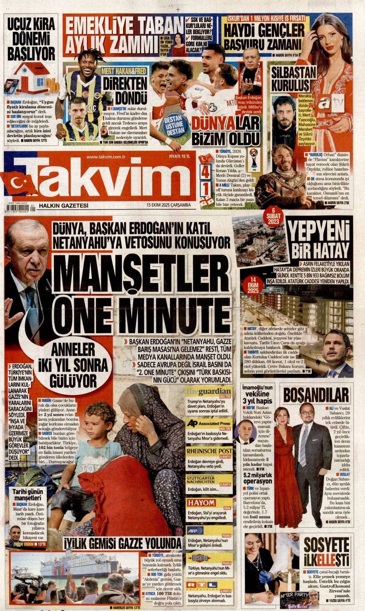 Manşetler One Minute: Dünya, Cumhurbaşkanı Erdoğan'ın katil Netanyahu'ya vetosunu konuşuyor! - Sayfa 1