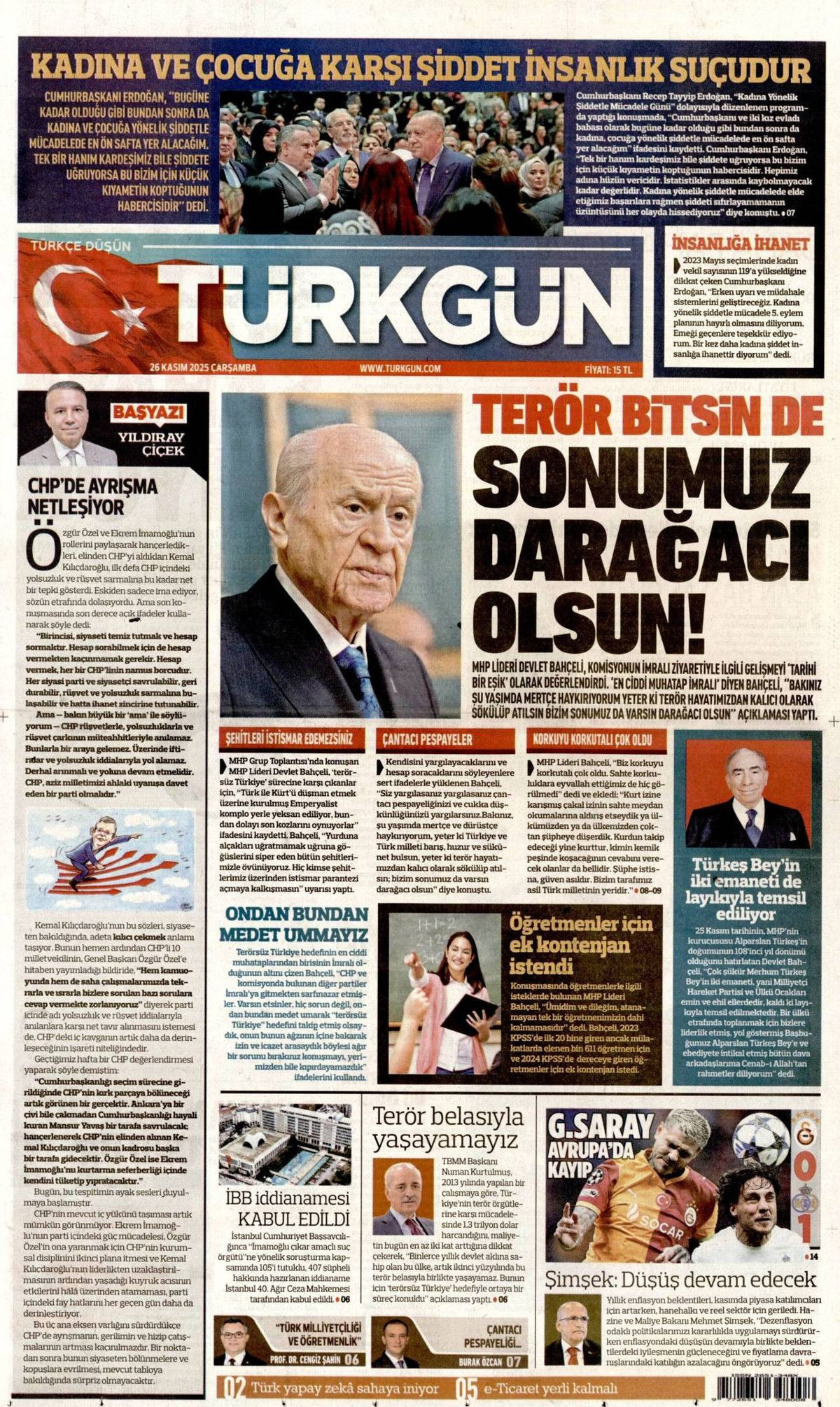 Devlet Bahçeli'nin "Terör bitsin de varsın sonumuz darağacı olsun" çıkışı manşetlerde! Hangi gazete nasıl gördü? - Sayfa 11
