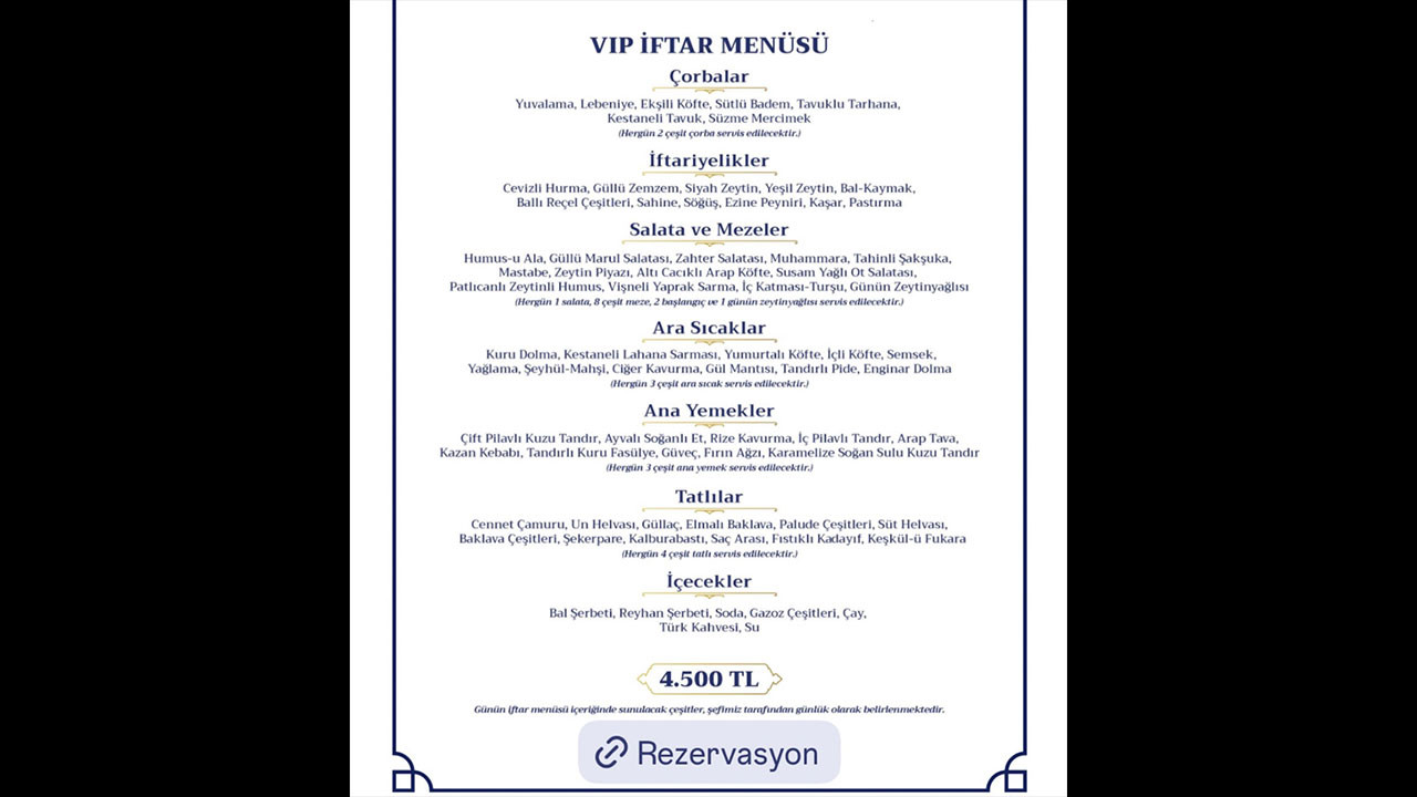 Lüks iftar menüsü tepki çekti